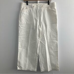 Jones New York Signature White Cropped Linen Wide Leg Pants Size 10